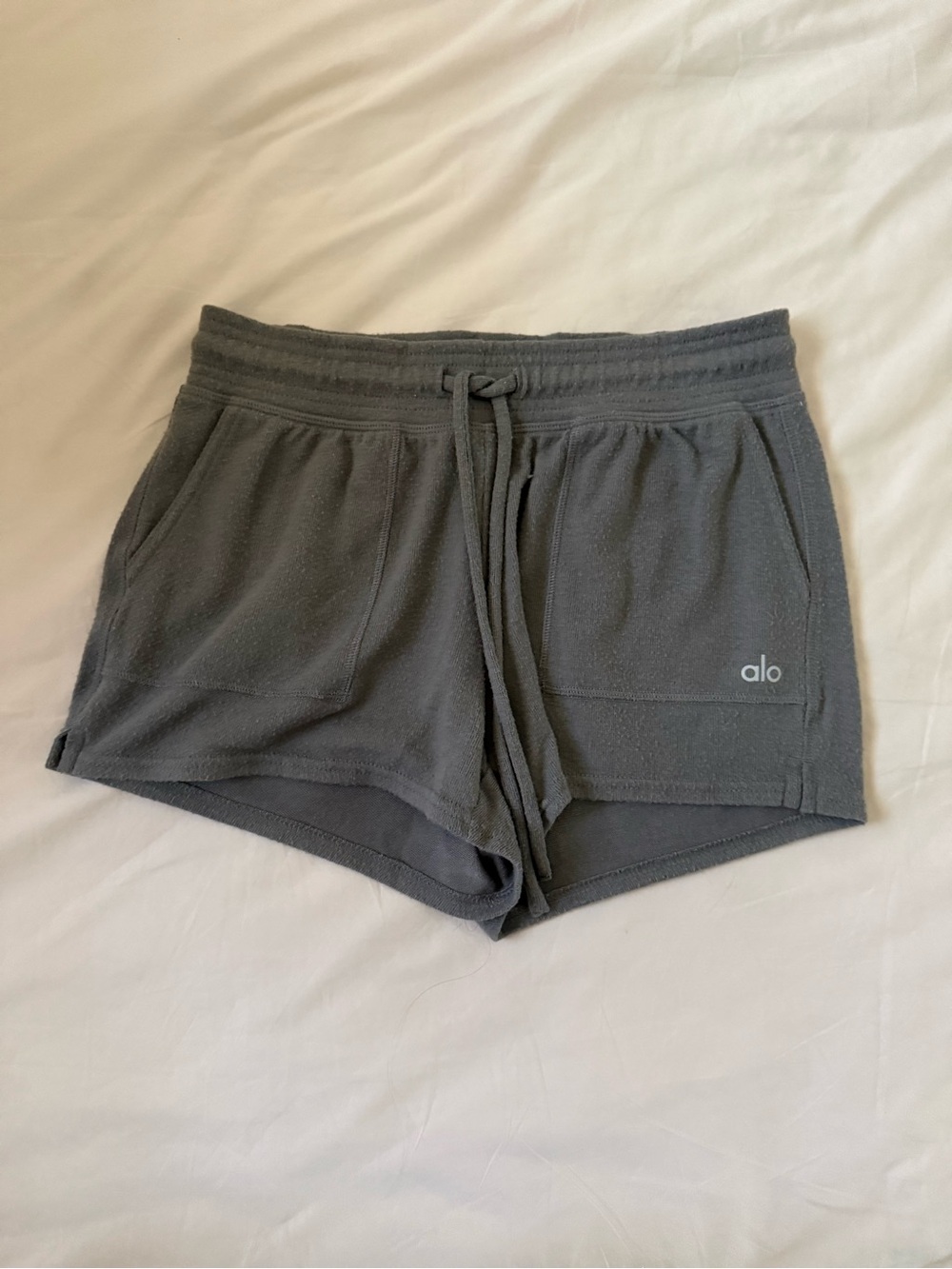 ALO Yoga Charcoal Terry Athletic Shorts with Drawstring